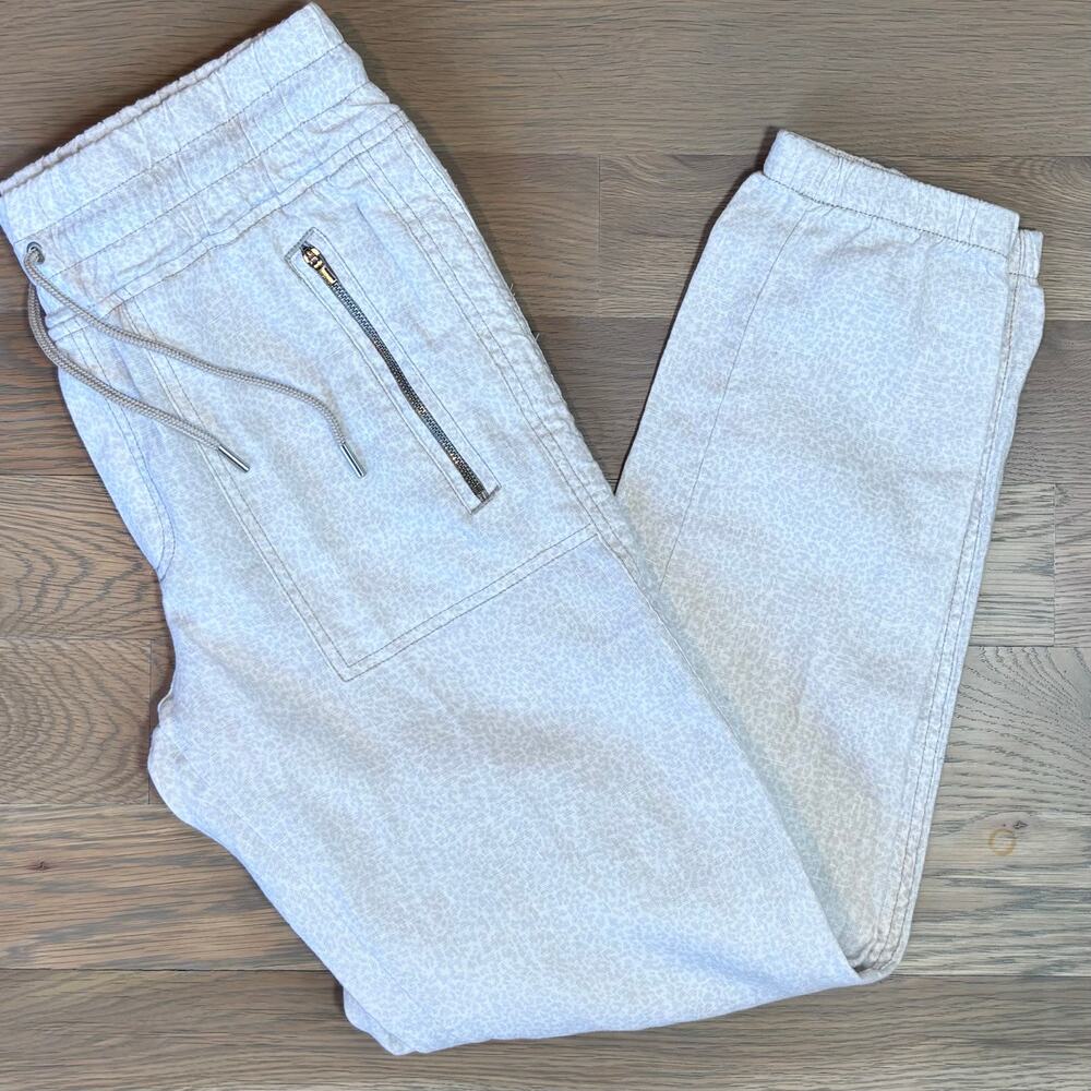 Athleta Cabo 100% Linen Jogger Cheetah Print Cream Athleisure Women Size 4 - Picture 4 of 12